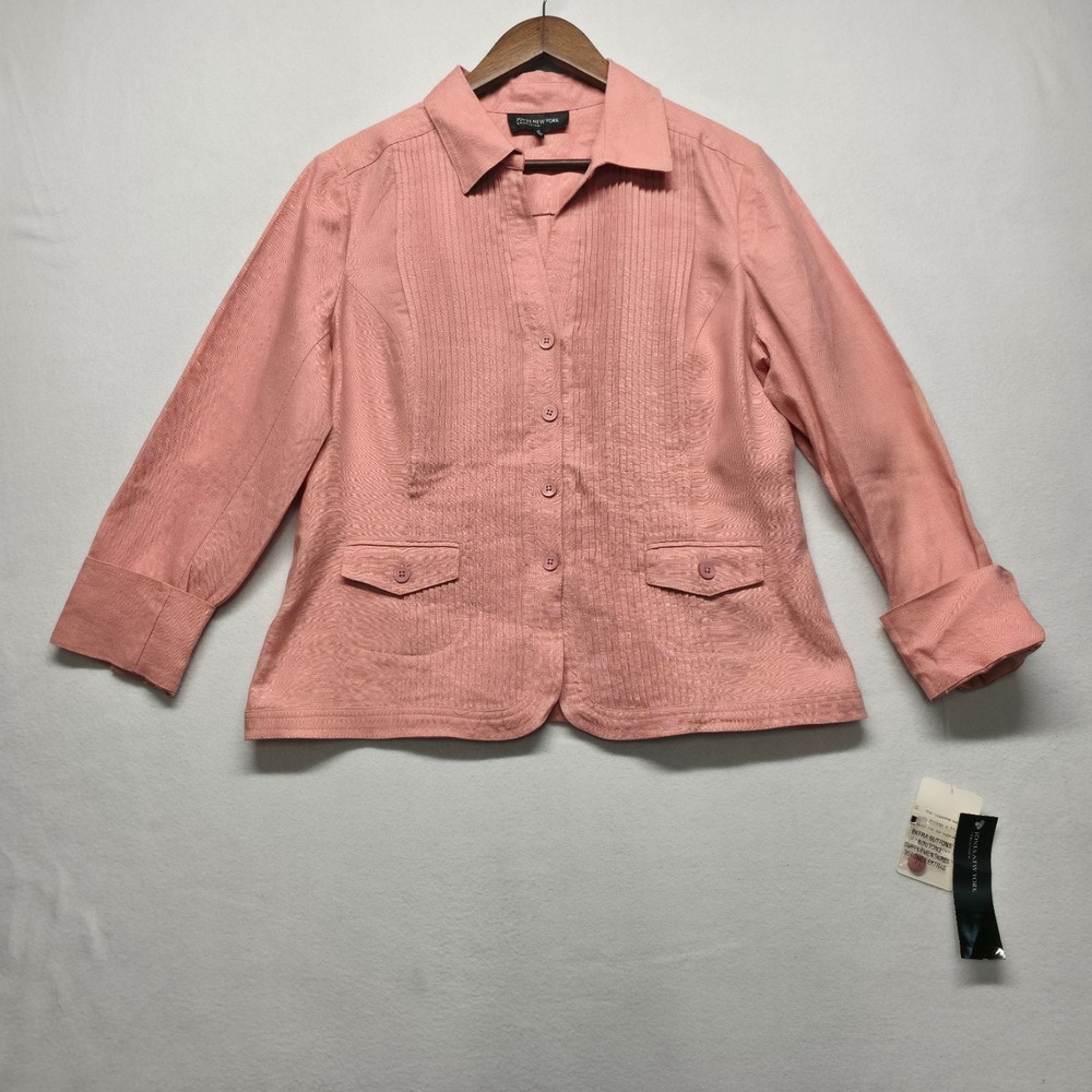 Jones New York Women's Pink Linen Button Up Long Sleeve Shirt Size 12 NWT Defect